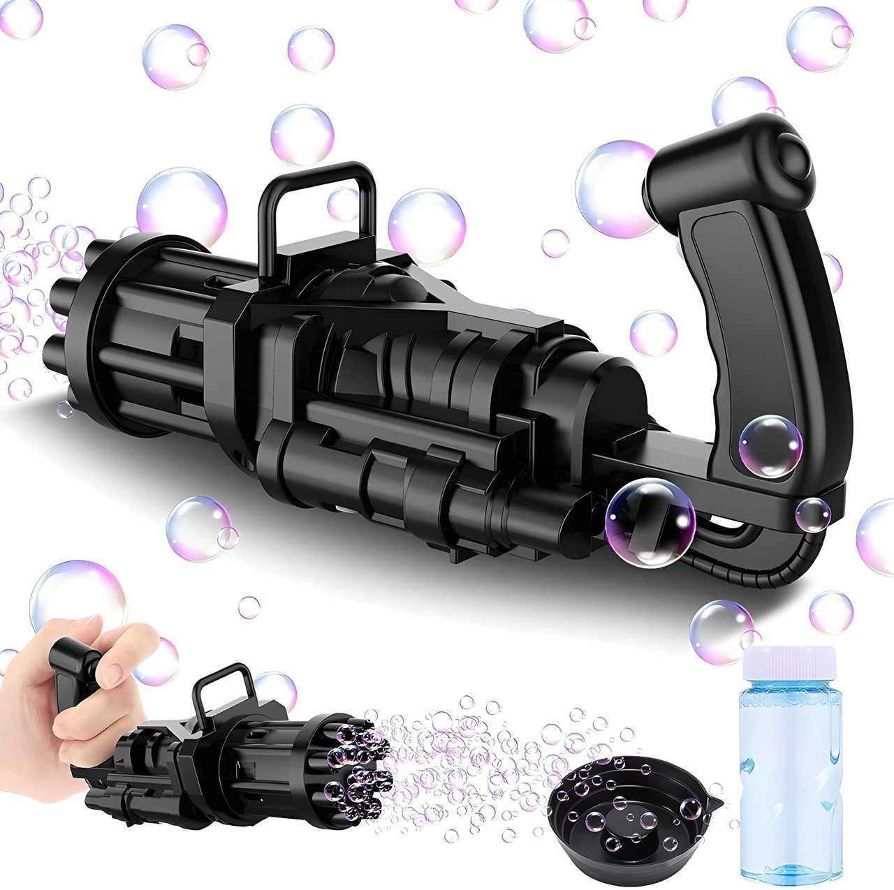Bubble Gun- 8 Hole Automatic Gatling Bubble, with 3 Batteries and Bubble Water
