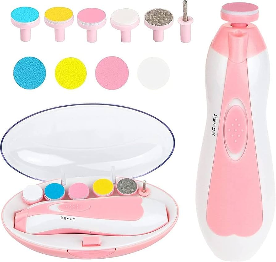 Baby Nail Trimmer Filer For New Born Electric With 6 Grinding Heads Safe For Kids Manicure Kit Nail Clippers Painless Safe Effective (Multicolor), Count 1
