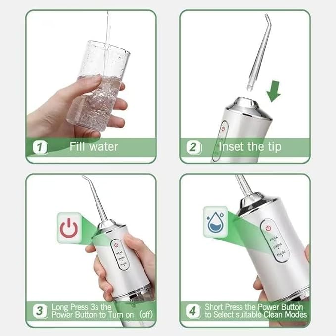 Water Dental Flosser | Portable Oral Irrigator | Cordless And Rechargeable Flosser | High Pressure Tooth Flusher with 4 Nozzles
