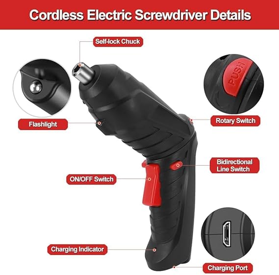 Cordless Electric Screwdriver Set | 47 in 1 Electric Screwdriver | Battery Powered Screwdriver Kit
