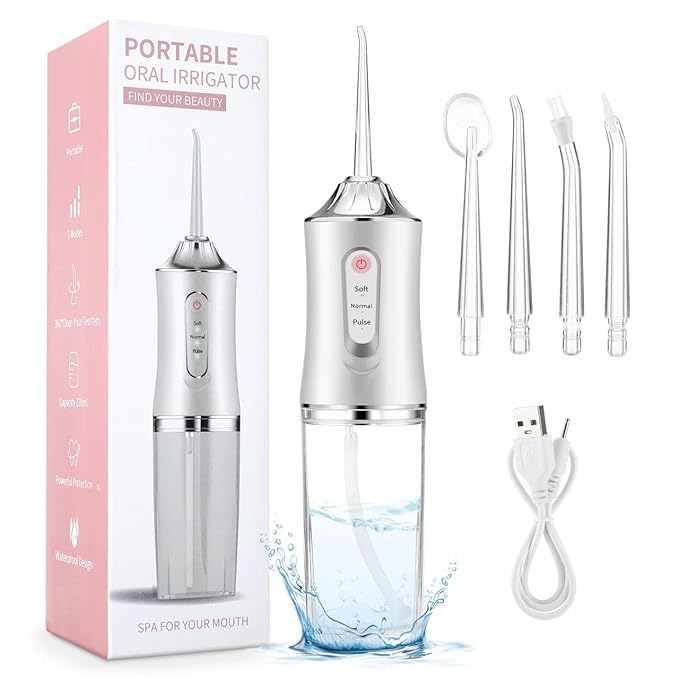 Water Dental Flosser | Portable Oral Irrigator | Cordless And Rechargeable Flosser | High Pressure Tooth Flusher with 4 Nozzles