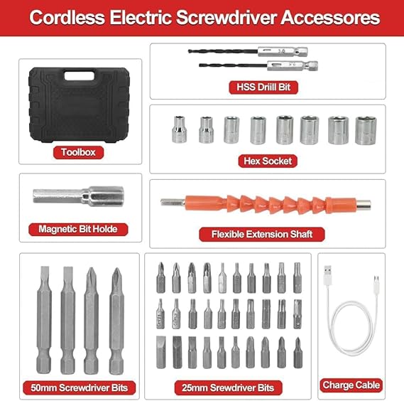 Cordless Electric Screwdriver Set | 47 in 1 Electric Screwdriver | Battery Powered Screwdriver Kit