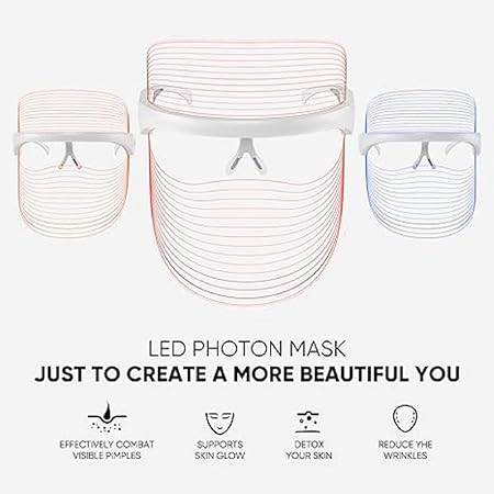 Led Beauty Mask | Unisex 3 in 1 LED Beauty Face Mask | Anti Acne & Anti Aging Face Mask | Skin Rejuvenation Mask | LED Light Facial Mask | 3 Colors Light Facial Photon Beauty Device for Facial