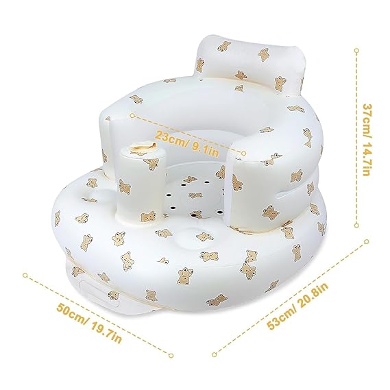 Inflatable Baby Support Seat for 3-36 Months, 100% Safe Blow Up Chair with Built-in Air Pump, Infant Floor Seat (Bear)