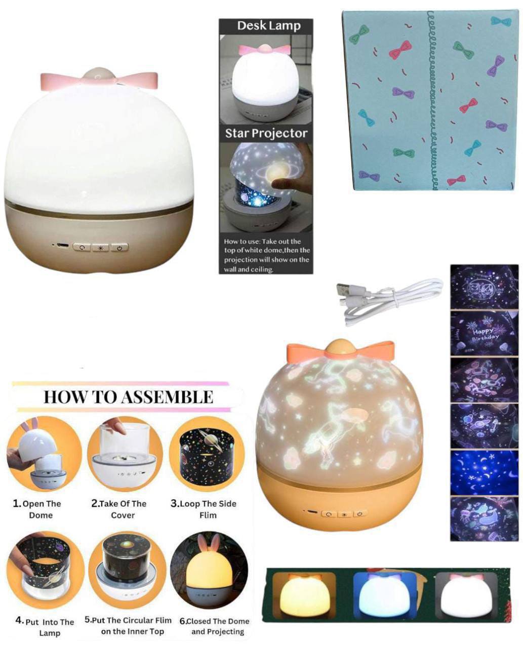 Kids Night Light Projector | Rotating Star Projector | Kids Bunny Projector Lamp | Rabbit Night Light Lamp