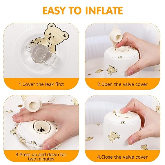 Inflatable Baby Support Seat for 3-36 Months, 100% Safe Blow Up Chair with Built-in Air Pump, Infant Floor Seat (Bear)