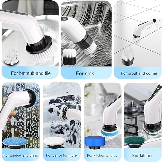 9 in 1 Cordless Electric Spin Scrubber | 9 in 1 Multifunctional Cleaning Brush Scrubber | Electric Cleaning Brush