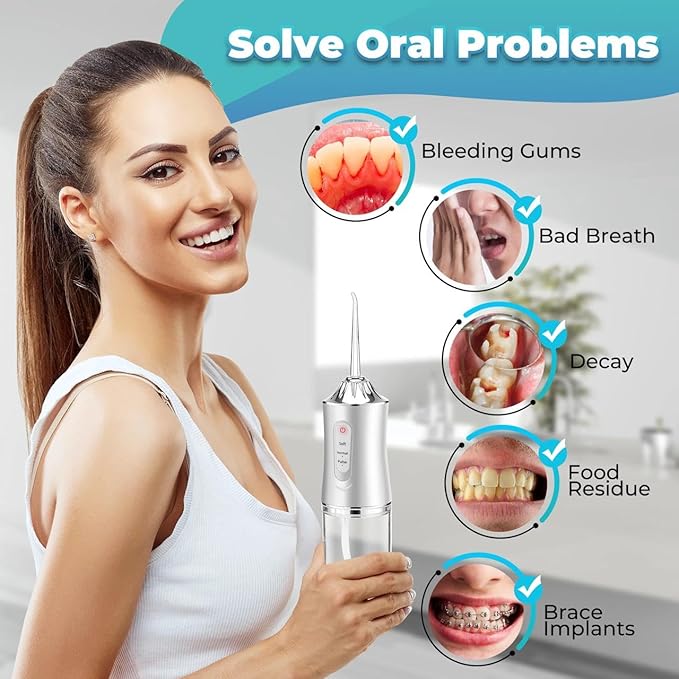 Water Dental Flosser | Portable Oral Irrigator | Cordless And Rechargeable Flosser | High Pressure Tooth Flusher with 4 Nozzles