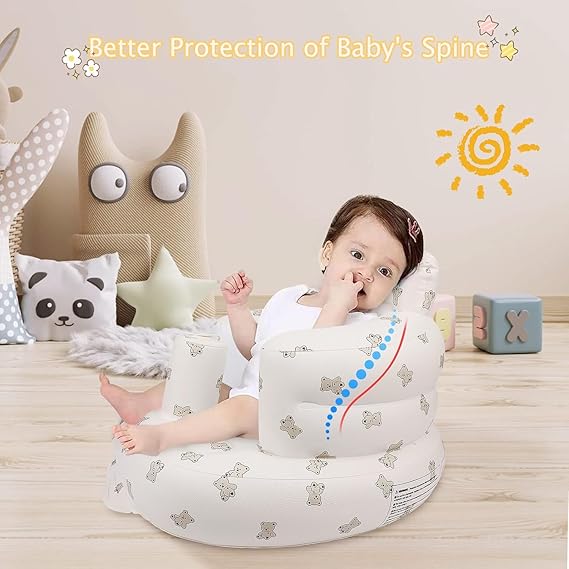 Inflatable Baby Support Seat for 3-36 Months, 100% Safe Blow Up Chair with Built-in Air Pump, Infant Floor Seat (Bear)