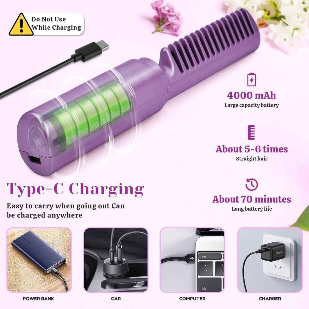 Meneflix Portable Mini Hair Straightener Cordless Rechargeable Mini Adjustable Hair Straightener