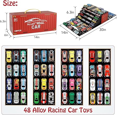 48 Piece Pull Back Car Set | 48 Pcs Pull Back Mini Car Toy Set with Container Storage | 48 Alloy car Set | Alloy Racing Car Toys