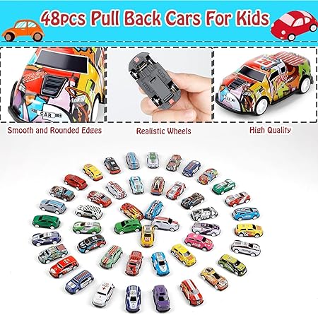 48 Piece Pull Back Car Set | 48 Pcs Pull Back Mini Car Toy Set with Container Storage | 48 Alloy car Set | Alloy Racing Car Toys