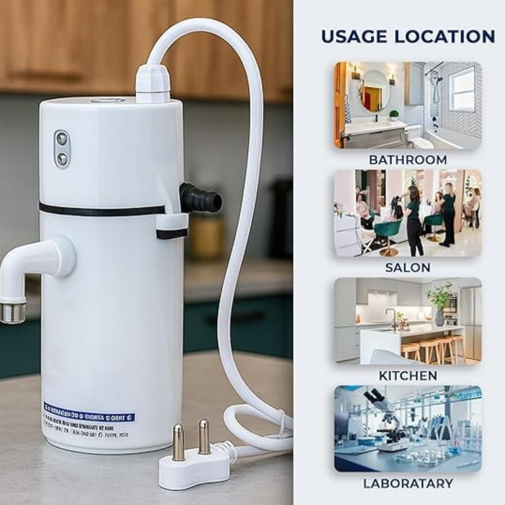 portable instant electric water geyser or mini instant water heater.