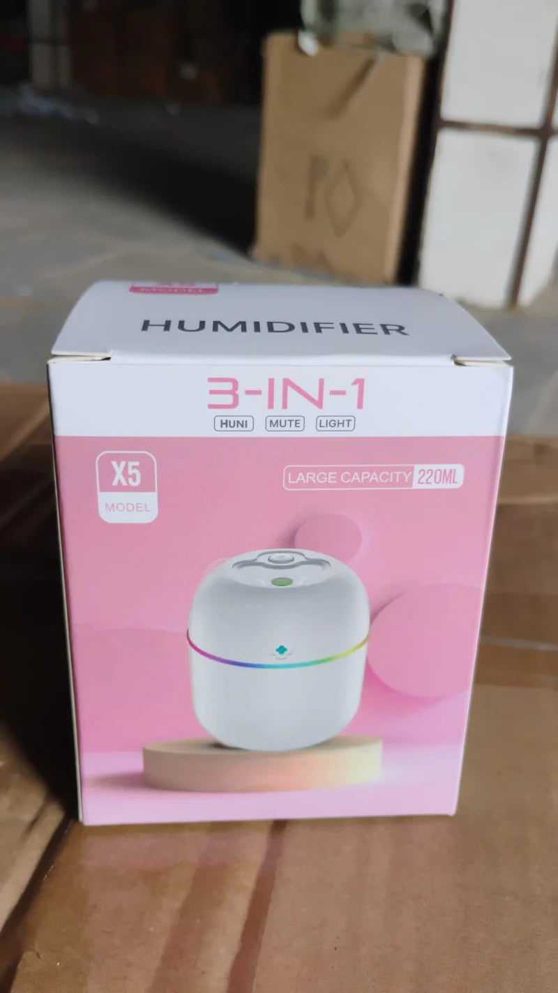 Portable Mini USB Humidifier with Light, Cool Mist & Essential Oil Diffuser 250ML