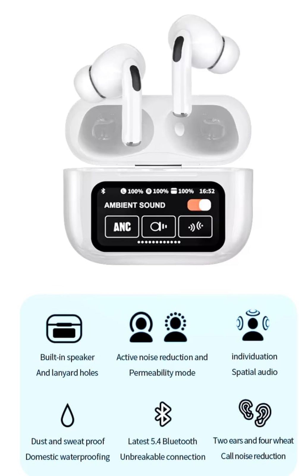 Bluetooth wireless earpod with display